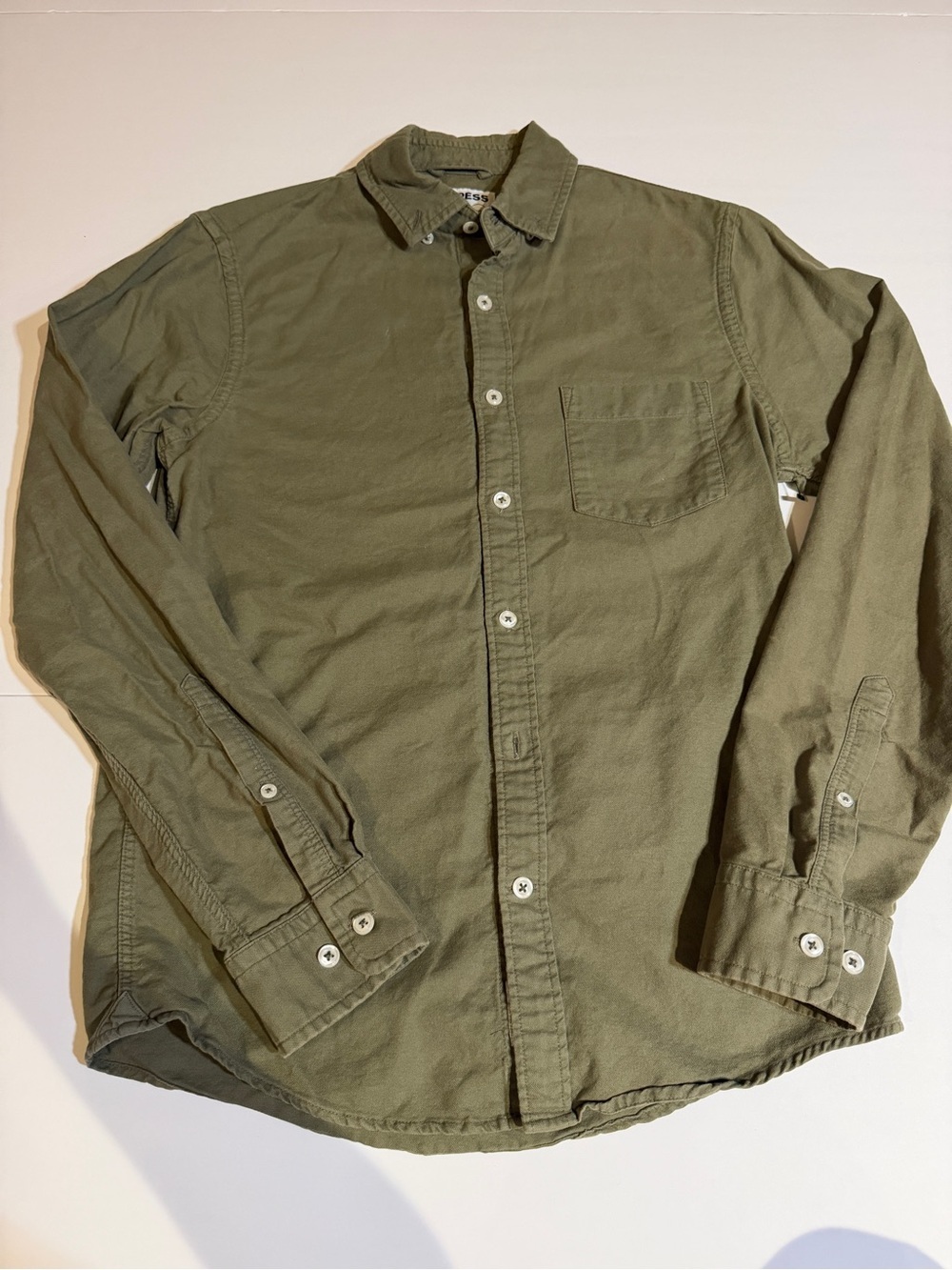 Express Men's Olive Green Button-Down Long-Sleeve Shirt